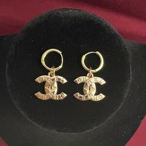 Upcycled and Stamped Pearl All Gold Earrings. Removable charms!
